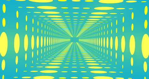 Abstract Neon Tunnel with Yellow Circles on Blue Background