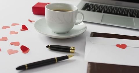 Love and Romance Workspace with Coffee on Valentine's Day