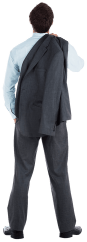 Behind View: Businessman Holding Suit Against Transparent Background