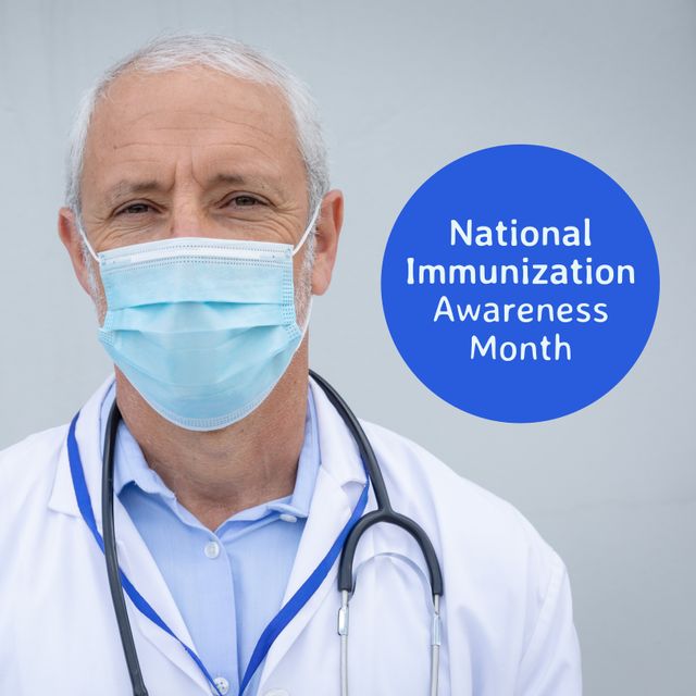 Male Doctor in Face Mask Promoting National Immunization Awareness Month - Download Free Stock Templates Pikwizard.com