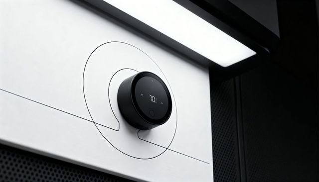 Round smart thermostat showing temperature on minimalist white panel with concentric rings