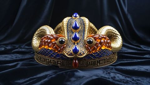 Intricate serpent crown with amber and enamel jewels on velvet