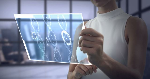 Woman with Futuristic Transparent Display Analyzing Data - Download Free Stock Images Pikwizard.com