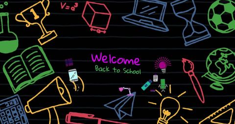 Colorful Back to School Icons on Black Background