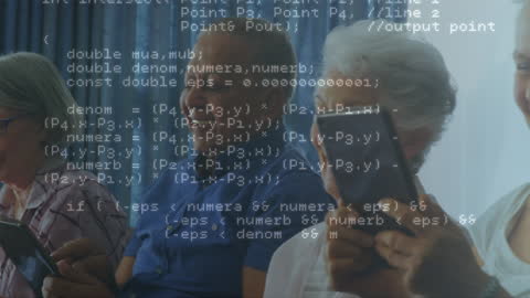 Seniors Engaging with Tablets and Digital Data Overlay