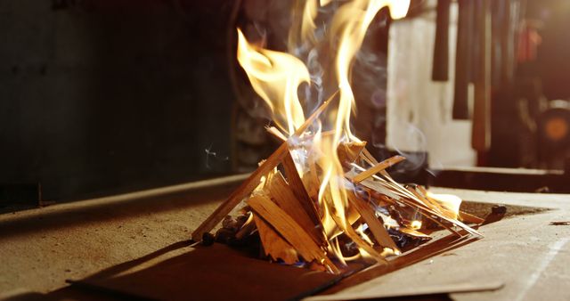 Close-Up of Fire Burning in Wood Stove with Flames and Sparks - Download Free Stock Images Pikwizard.com