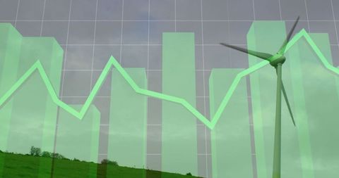 Wind Turbine with Graph Overlay Symbolizing Renewable Energy Growth