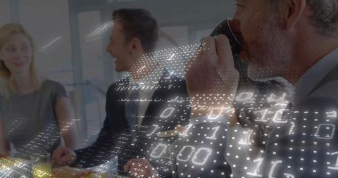 Business Professionals in Meeting Setting with Technology Overlay