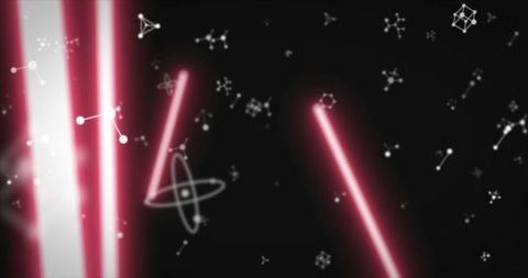 Futuristic molecules and neon lights on dark abstract background