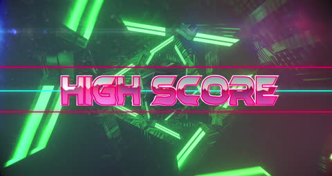 Retro High Score Text with Neon Lights in Futuristic Animation