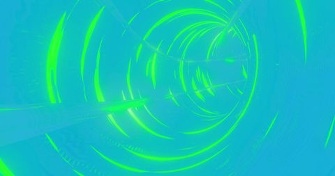 Futuristic Blue Tunnel with Neon Green Light Trails