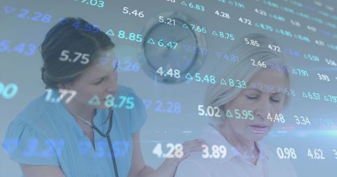 Healthcare Professional Consults Patient with Data Overlay