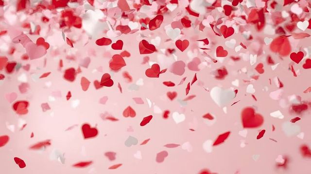 Floating Heart-Shape Confetti on Pink Romantic Background