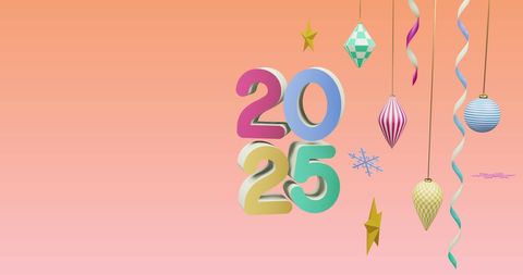 Colorful 2025 Graphic with Christmas Ornaments on Vivid Background - Download Free Stock Images Pikwizard.com