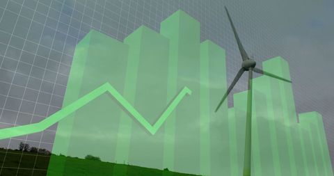 Finance Data Overlay with Wind Turbine Visualization - Download Free Stock Images Pikwizard.com