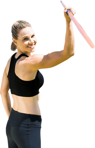 Caucasian Female Javelin Athlete Celebrating Victory on Transparent Background