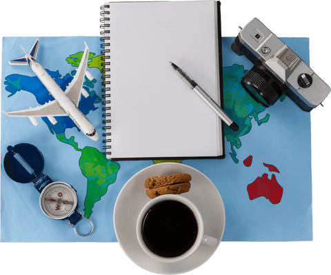 Transparent Travel Arrangement with Notebook and Camera Image - Download Free Stock Videos Pikwizard.com