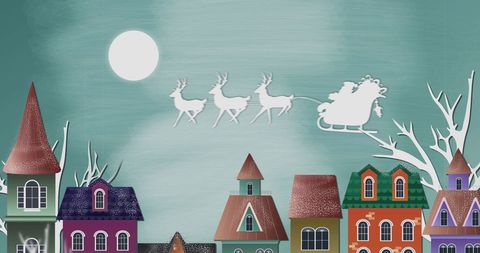 Santa Claus Silhouette Flying Over Winter City at Night - Download Free Stock Images Pikwizard.com