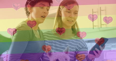 Happy Couple Embracing Love and Technology With Pet