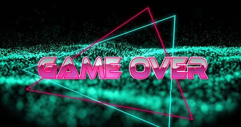Game Over Retro Glowing Neon Text with Triangles