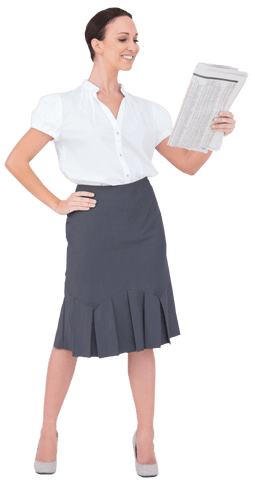 Transparent Background Businesswoman Reading Newspaper