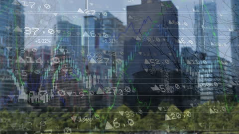 Dynamic Financial Data Display Over Urban Backdrop