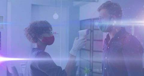 Health safety measures with temperature check in modern office