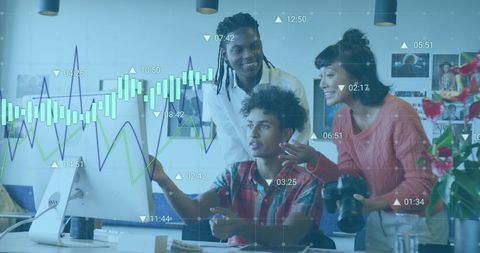 Diverse Team Analyzing Digital Data on Desk Collaboration