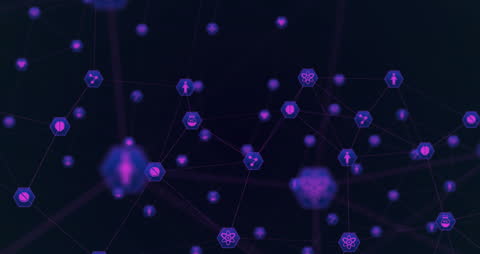 Digital Network with Connected Icons on Dark Background