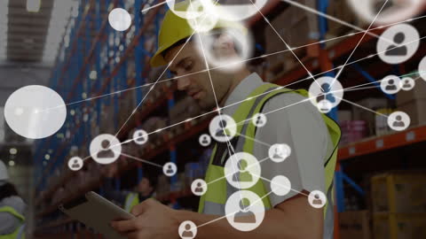 Warehouse Worker Analyzing Connected Network Data