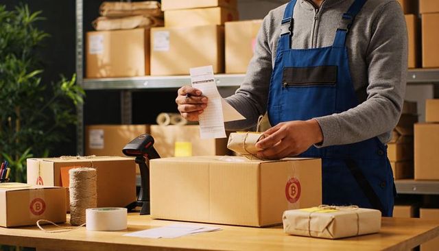 Packing Worker Applying Shipping Label and Scanning Parcel with Barcode Scanner in Warehouse