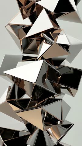 Rotating Chrome Polyhedron Column Revealing Mirrored Voids in Minimalist Vertical Video