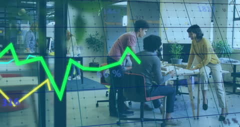 Business Meeting with Data Analytics Overlay in Modern Office