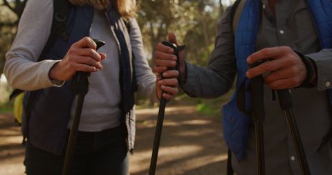 Active Senior Couple Hiking with Walking Poles in Forest - Download Free Stock Images Pikwizard.com