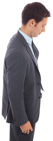 Focused Businessman in Gray Suit on Transparent Background