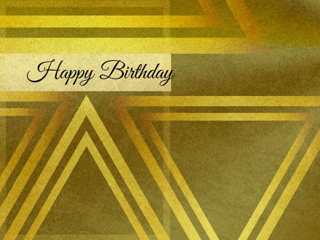 Golden geometric happy birthday card featuring an elegant design with triangular patterns. Perfect for special occasions, anniversaries and celebratory events. Ideal for those seeking a sophisticated and stylish birthday greeting card with a modern touch.