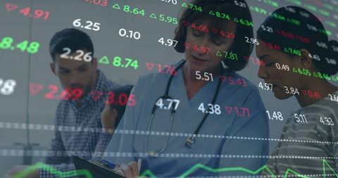 Healthcare Professional Analyzing Financial Data for Modern Medical Solutions