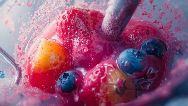 Fresh fruit smoothie mix in blender for healthy nutrition