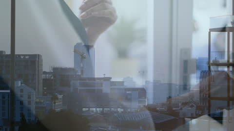 Business Collaboration with Urban Skyline Overlay