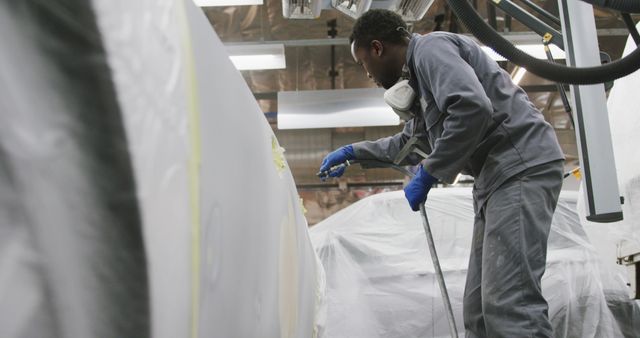 Professional Auto Body Painter Spraying Primer on Car in Workshop - Download Free Stock Images Pikwizard.com