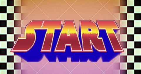 Retro Gaming Start Banner with Vibrant Color and Checkerboard Design