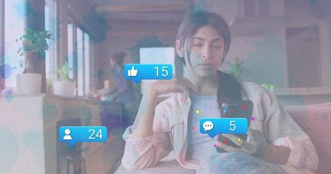 Teen Relaxing with Smartphone Among Social Media Notifications