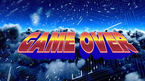 Retro Game Over Animation with Cloudy Sky Background
