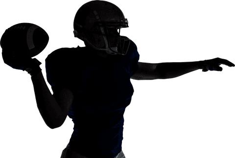 Silhouette of American Football Player Throwing Ball, Sporty Shadowy Action Shot