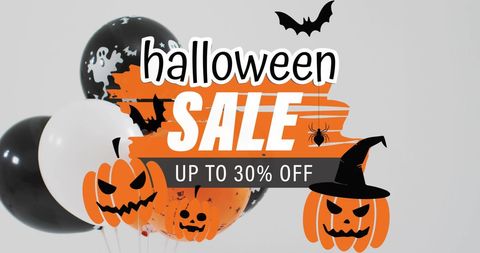 Dynamic Halloween Sale Promotional Banner with Pumpkins and Balloons