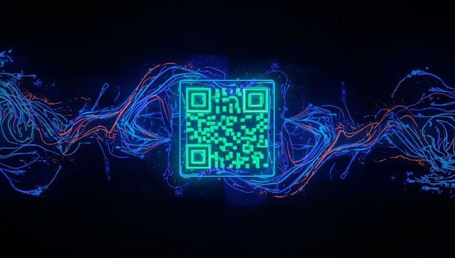 Futuristic Neon QR Code with Electric Light Streaks