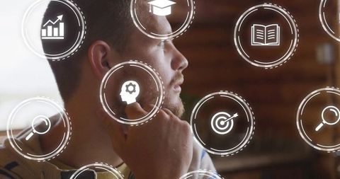 Innovative Man Contemplating Digital Ideas and Strategies