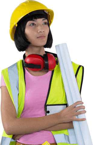 thoughtful female architect holding blueprint on transparent background - Download Free Stock Videos Pikwizard.com