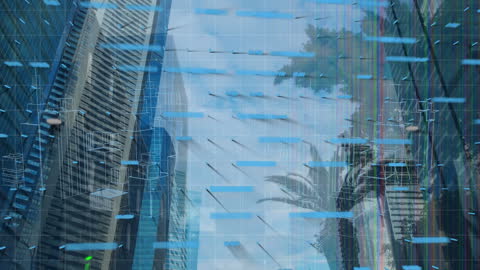 Futuristic Cityscape with Data Processing Overlay