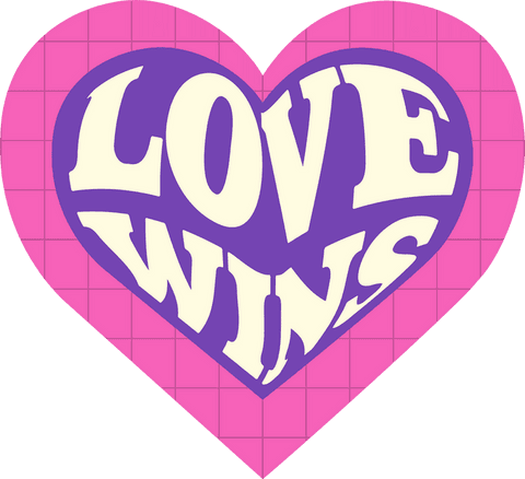 Transparent vibrant heart design with love wins text